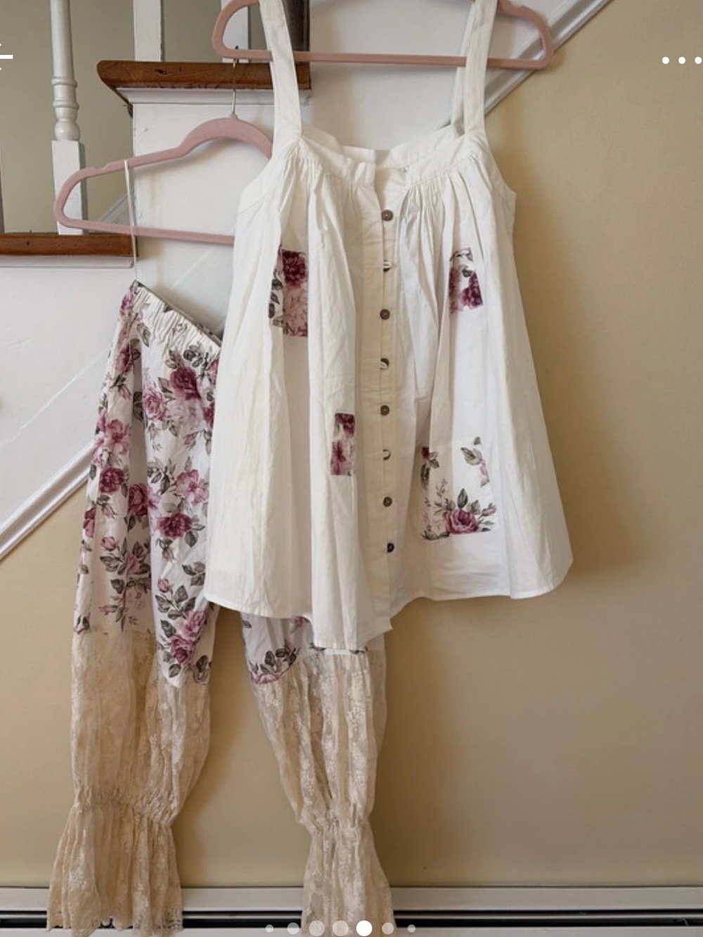 Blue velvet Floral Bloomer Set - Cream with Pink Rose Print